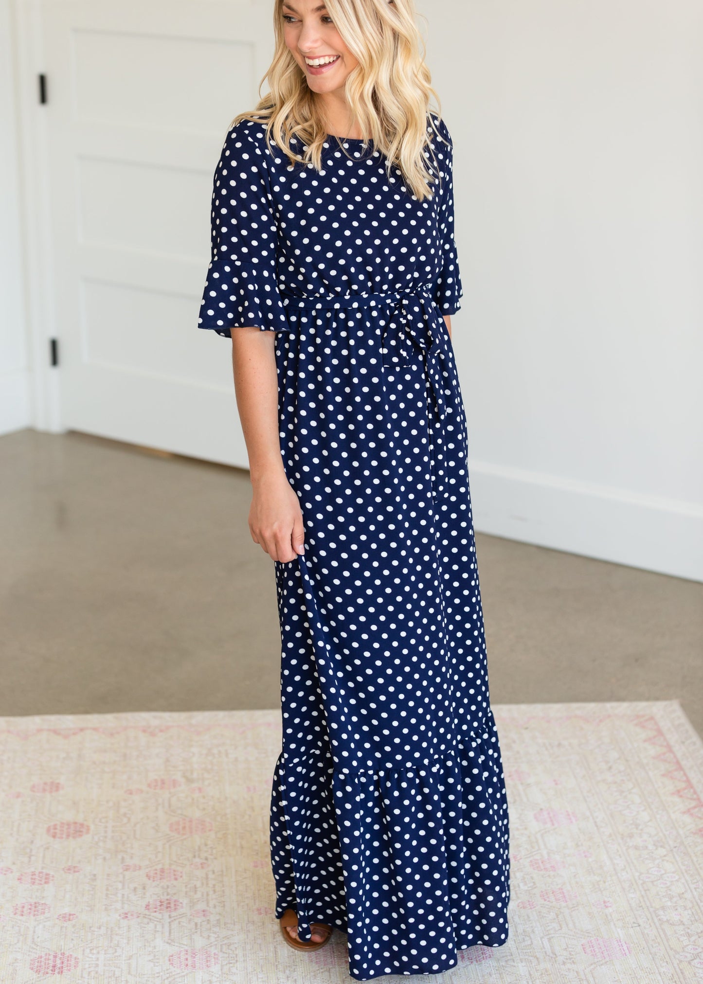 Polka Dot Trumpet Sleeve Maxi Dress - FINAL SALE