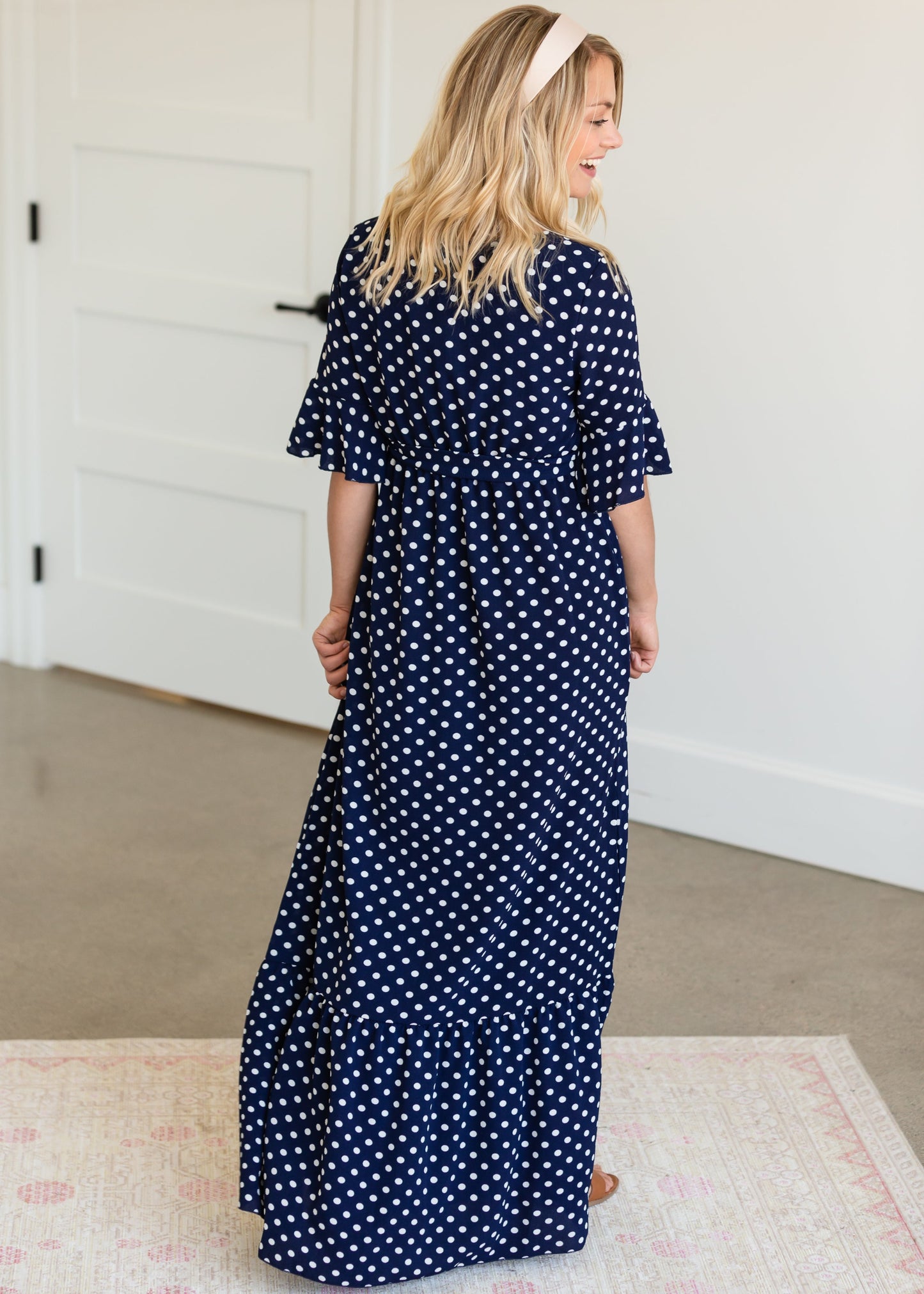 Polka Dot Trumpet Sleeve Maxi Dress - FINAL SALE