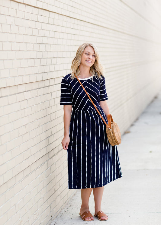 Scalloped Lace Navy Midi Dress