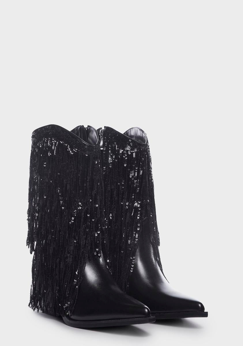 Midnight On A Rideout Fringe Cowboy Boots