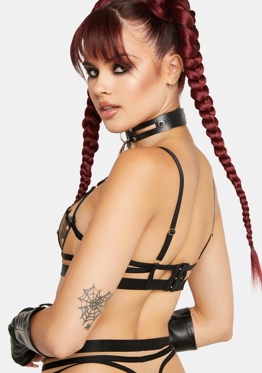 x Hustler Willa Black Thick Strap Illusion Mesh Longline Bra