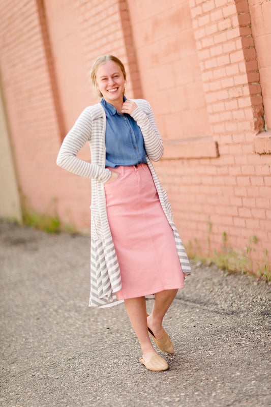 Striped Front Pocket Duster Cardigan