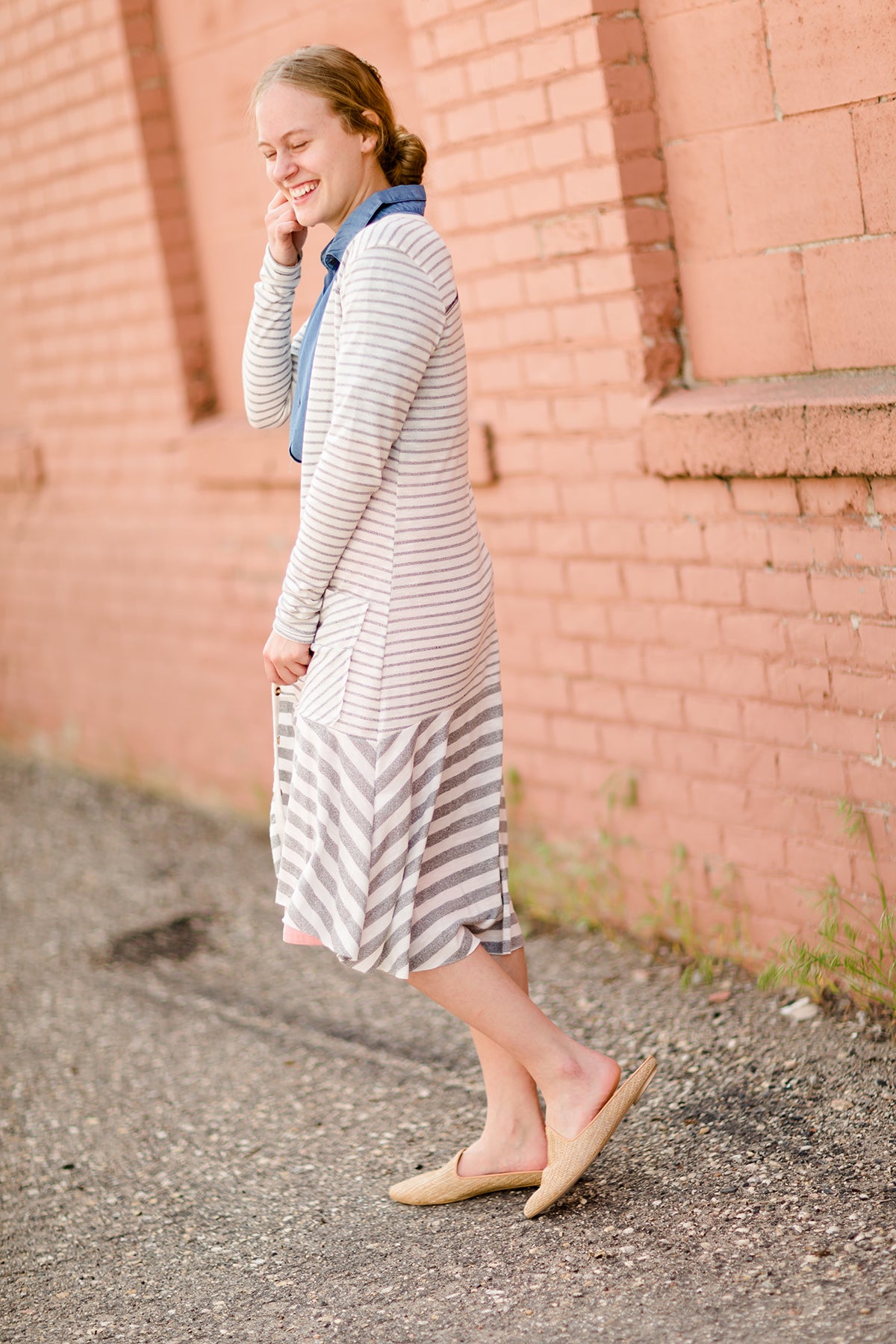 Striped Front Pocket Duster Cardigan