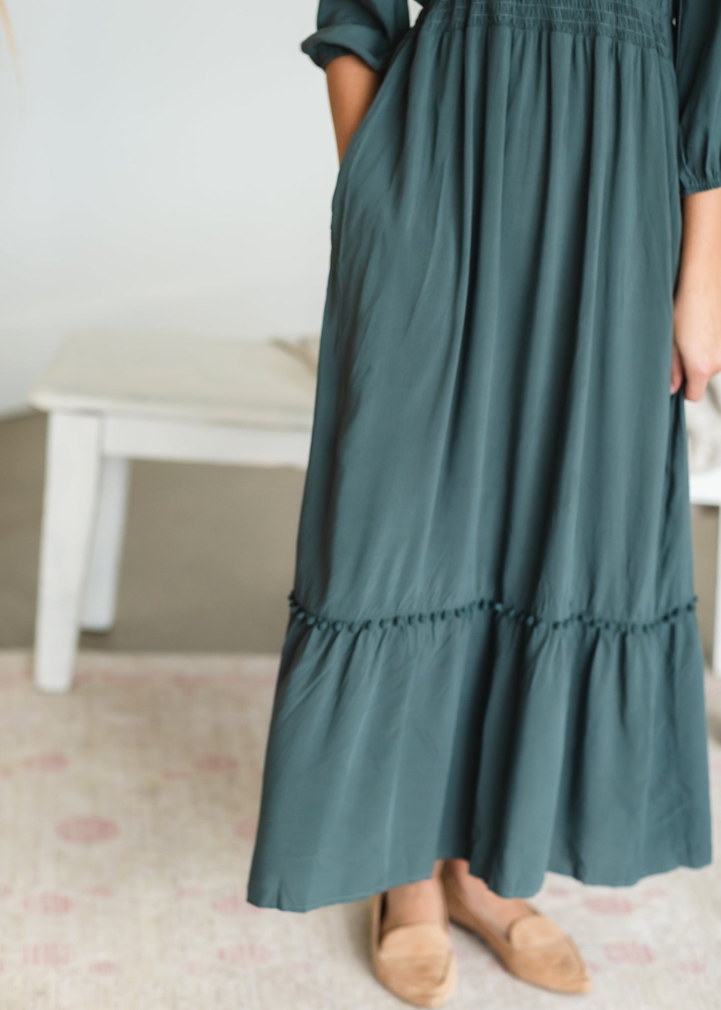 Teal Pom Pom Embroidered Maxi Dress
