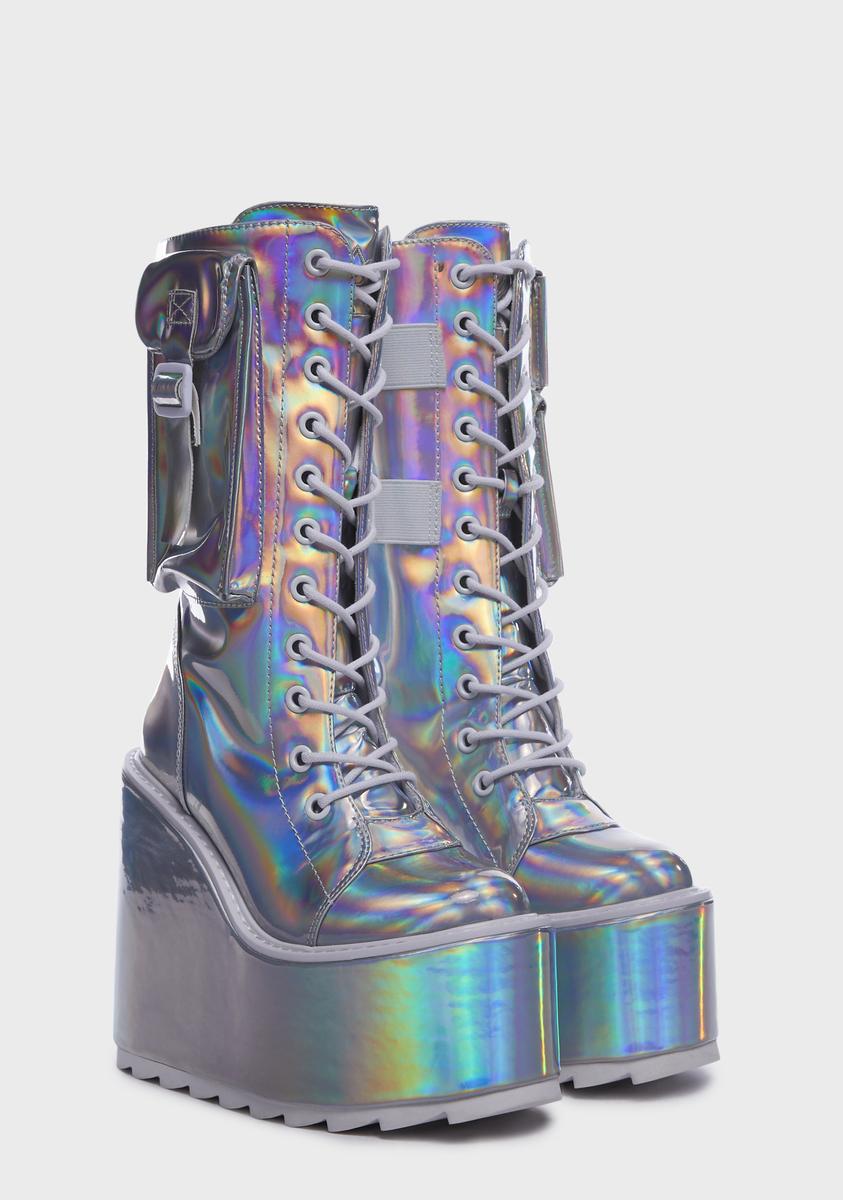 Silver Hologram Dune Desert Platform Boots