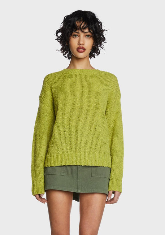 Dusty Lime Oversized Boucle Knit Sweater