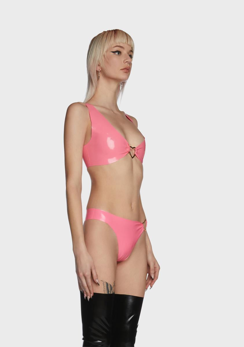 Pink Broken Hearts Latex Bra Top
