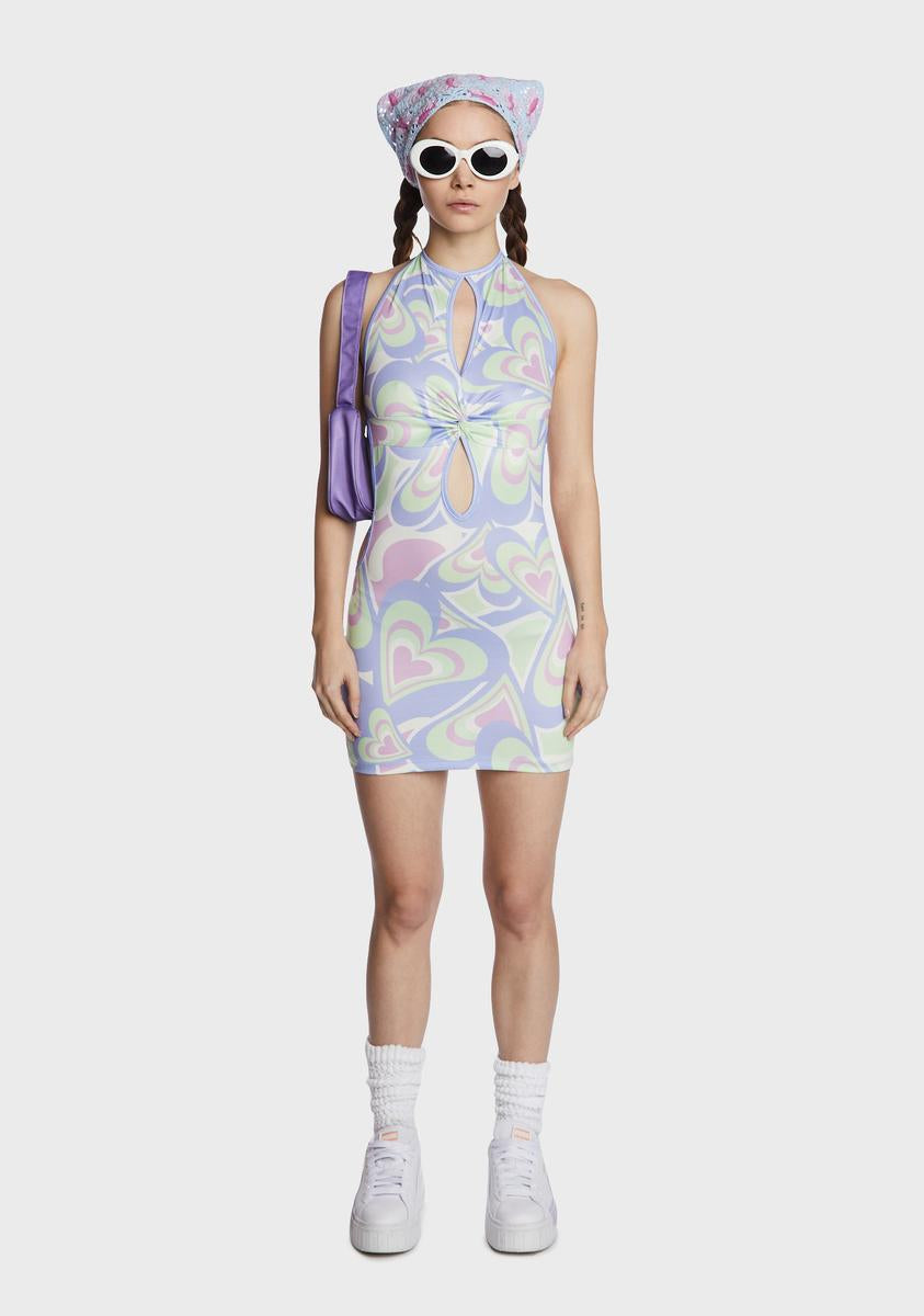 Heart Print Cut Out Dress
