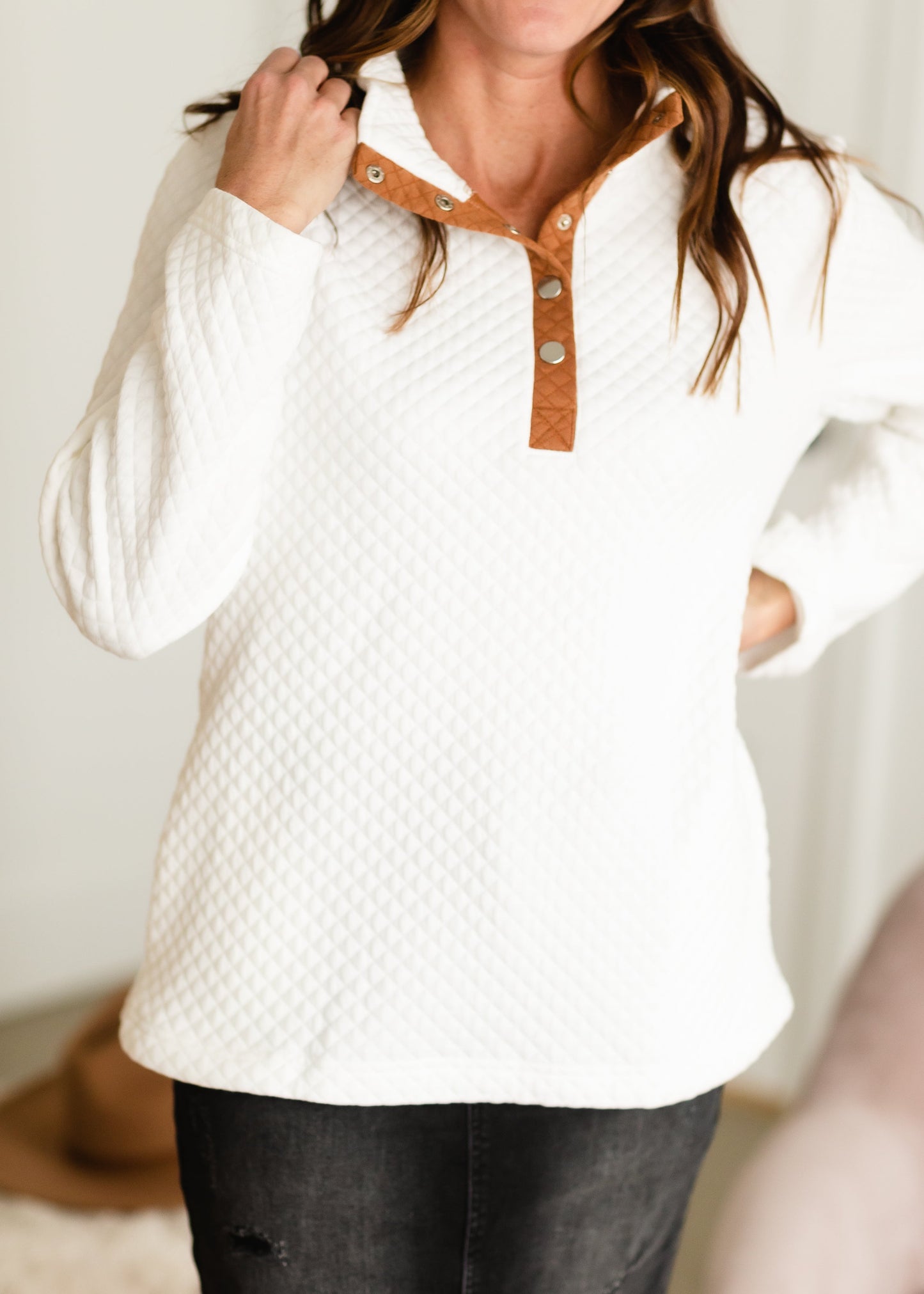 White Quilted Button Up Sweater - FINAL SALE