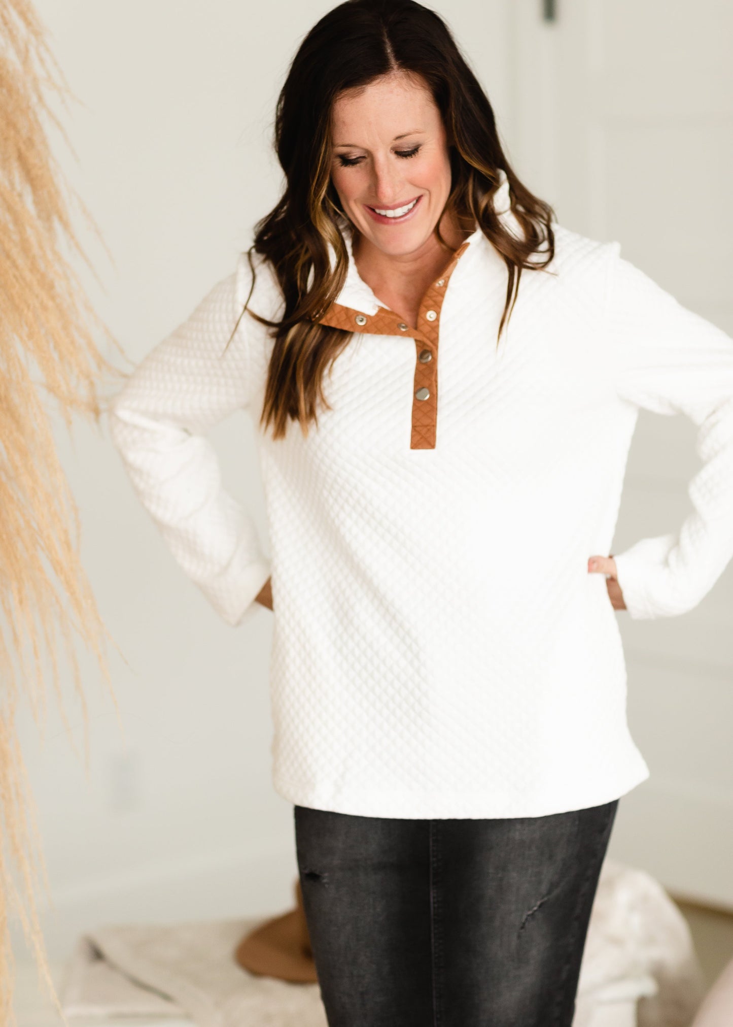 White Quilted Button Up Sweater - FINAL SALE