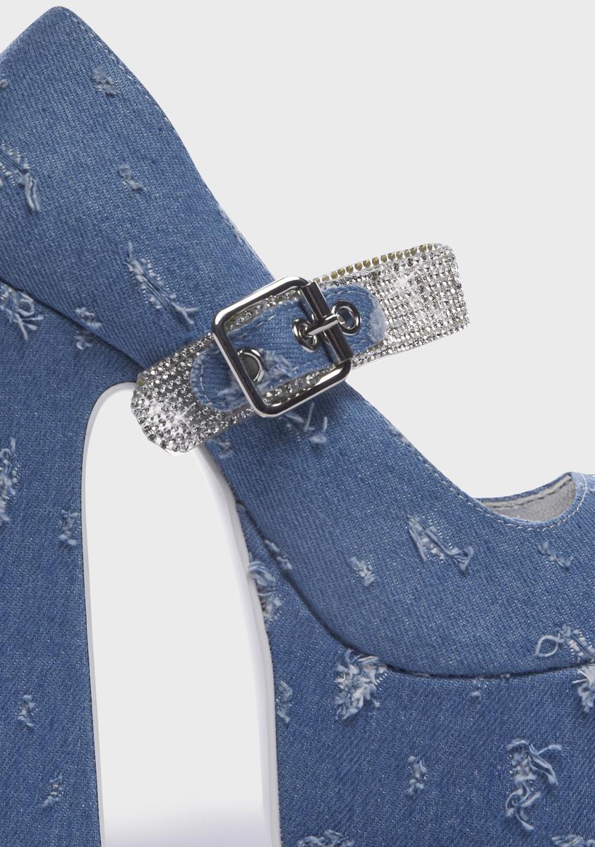 Denim Stardust Mary Jane Heels